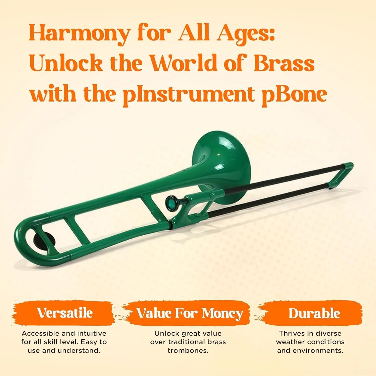 Plastic pBone Trombone-Mouthpieces and Carrying Bag-Bb Authentic Sound for Student & Beginner Durable ABS Cons