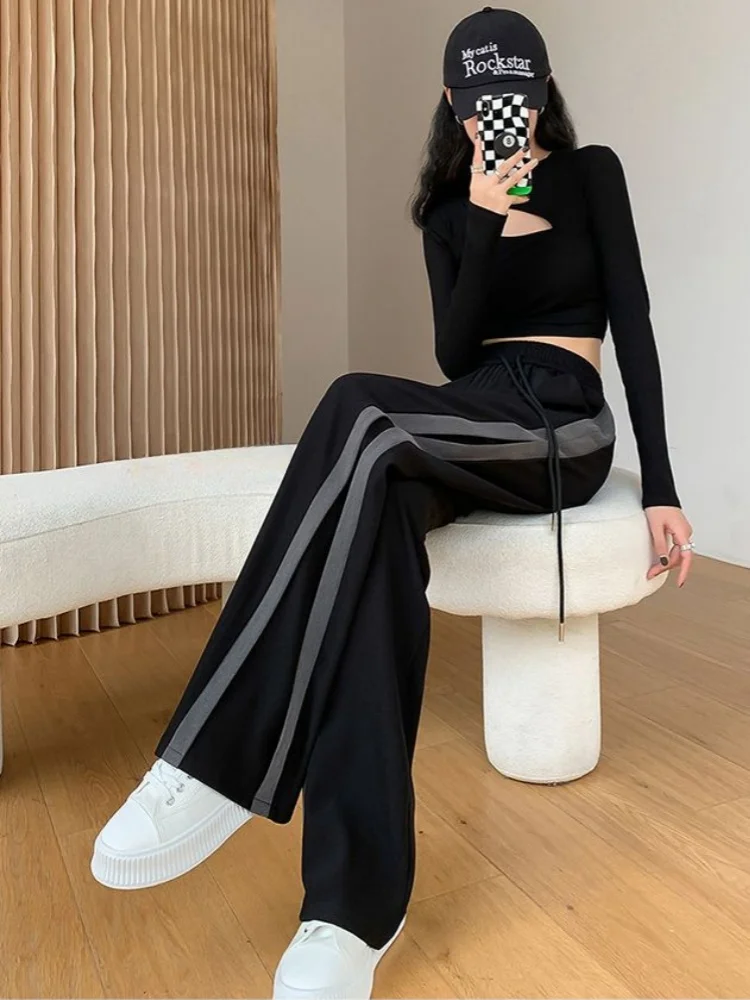 Spring Summer Women's Straight Leg Pants Oversized Wide Leg Pants Fashion High Street Loose Versatile Casual Sports Trousers