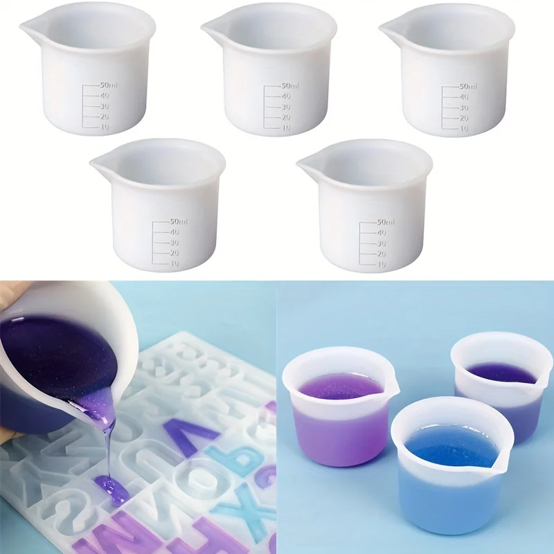 5Pcs Set 50ml Silicone Measuring Cup Tools Round Silicone Mold Clear Graduated Epoxy Split Cup DIY For Casting Resin Mold Art Ki 1