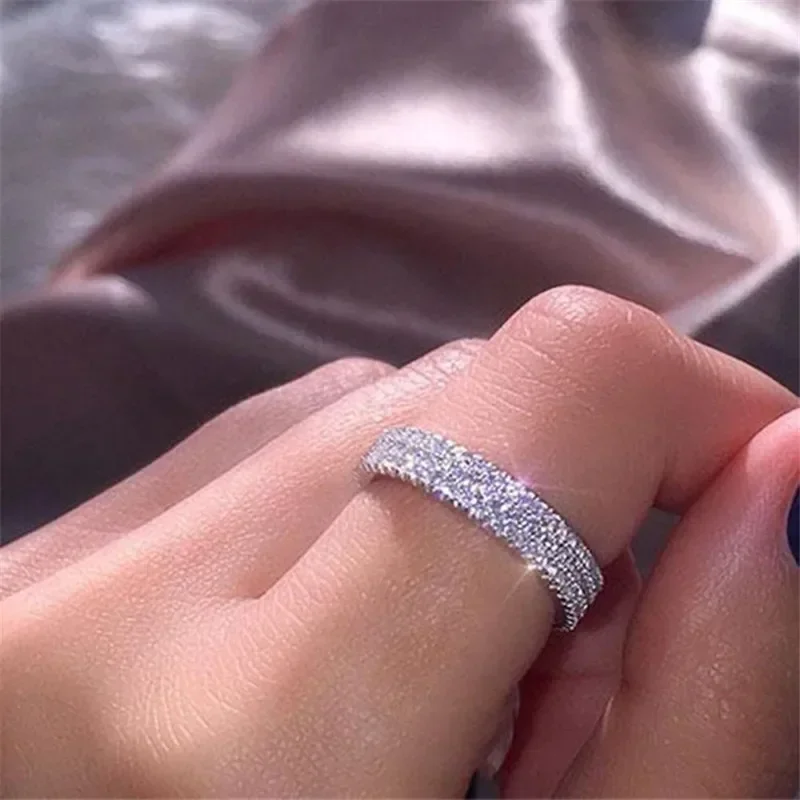 Wedding Rings Engagement Rings Crystal Rings Three Rows of Crystals Women's Ring for Engagement Party Wedding Size 5-12