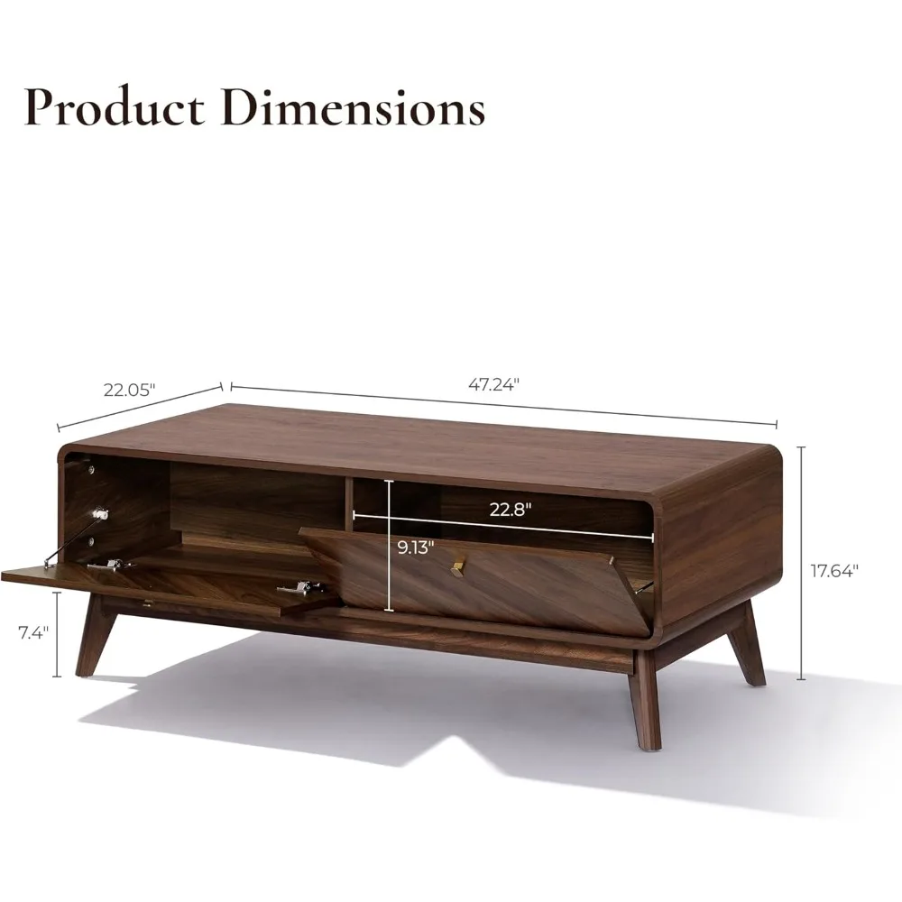 LuxenHome Coffee Table with Storage, 47" Mid Century Modern Coffee Table, Live Edge Coffee Tables for Living Room, Wooden Center 2