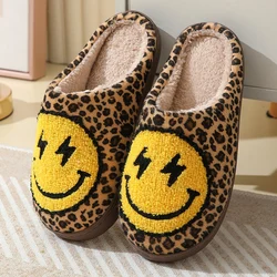 Leopard Print Fluffy Fur Women's Winter Slippers with Lightning Smile Face and Anti-slip Soles - 44-45 (Leopard Print)
