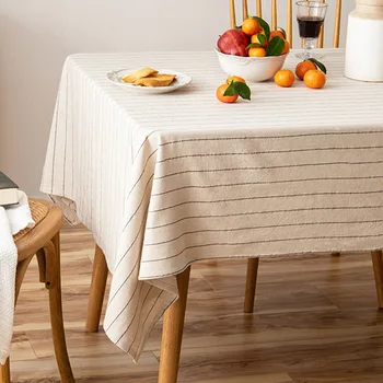 Retro Striped Cotton Linen Tablecloth 1