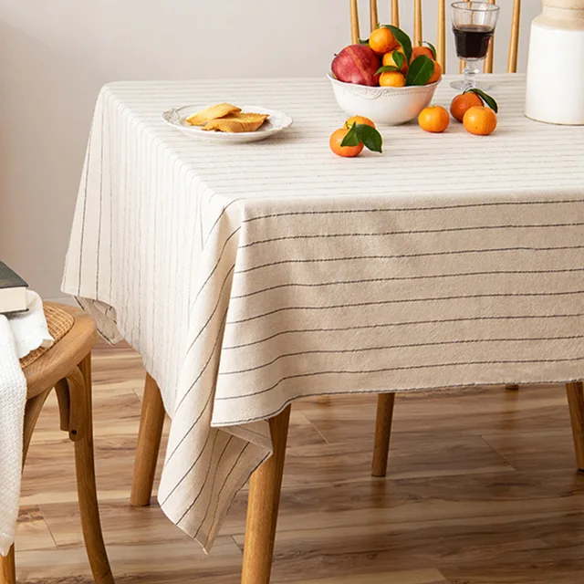 Retro Striped Cotton Linen Tablecloth 1