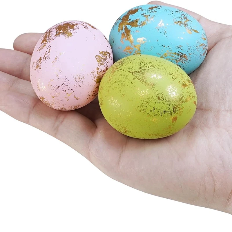 60 Pcs 6 Colors Foam Easter Eggs Pastel Easter Eggs Decorations Gold Easter Eggs Decorative Gold Speckled Eggs 4 X 6Cm 2