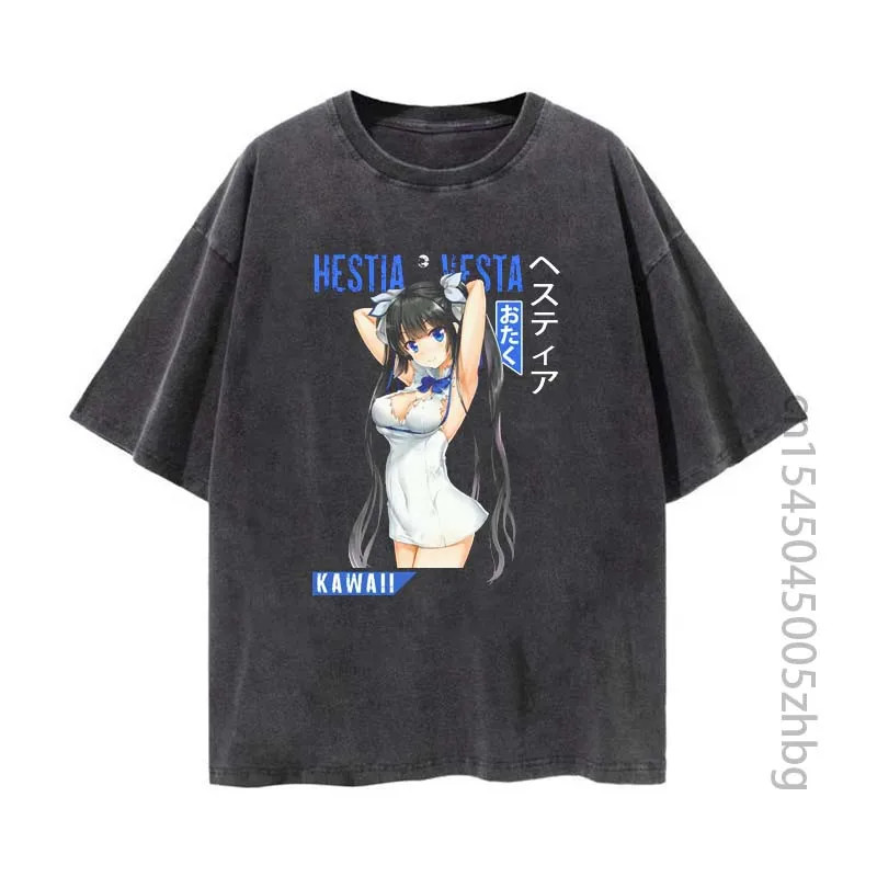 Hestia, DanMachi, аниме женская рубашка, уличная одежда, Harajuku, винтажная, состаренная футболка, искусственная футболка, мужские топы, футболки