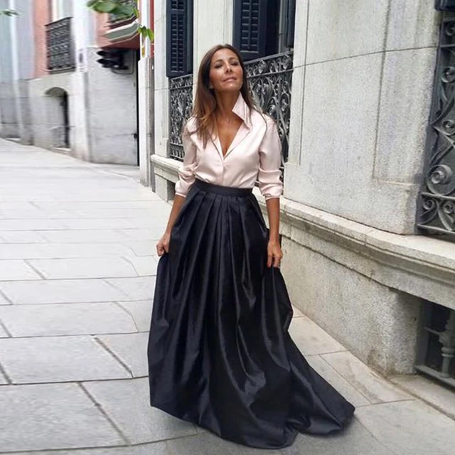 Black Women Formal Long Skirts A Line High Waist Satin Long Maxi Skirt  Spring Summer Autuam Юбка Женская - Skirts - AliExpress