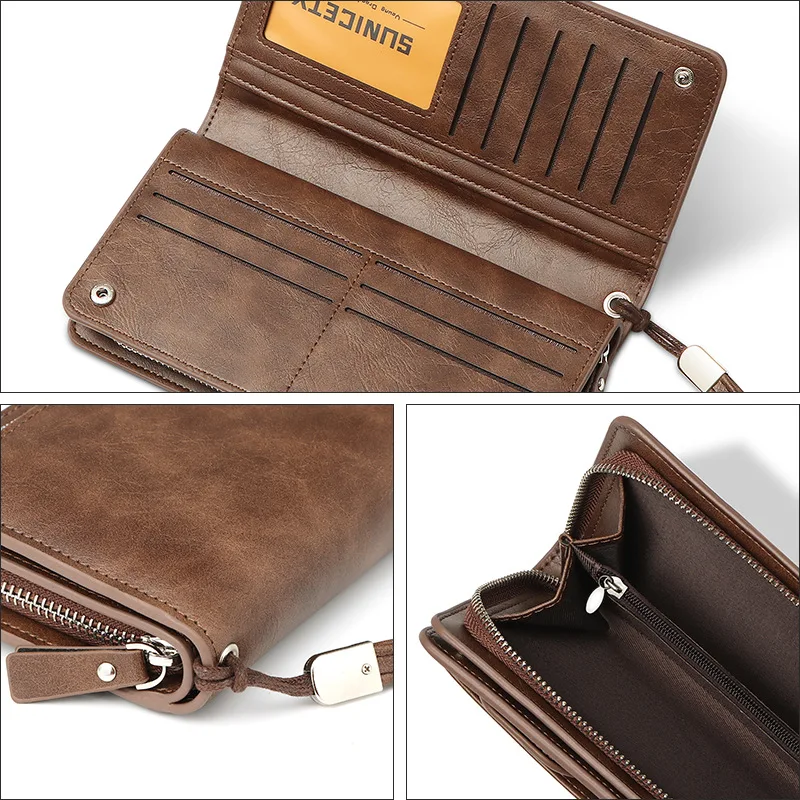 New Leather Wallet for Men Large Capacity Driver License Phone Bag Casual  Long Zipper Male Clutch Card Holder Coin Purse Cartera - AliExpress