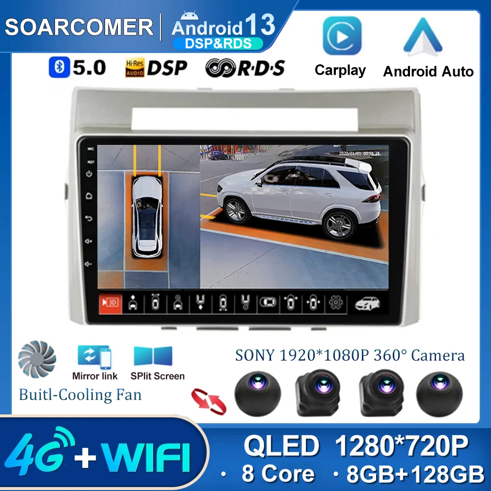 Android 13 Autoradio Per Toyota Corolla Verso Ar10 2004-2009 Lettore Multimediale 2Din Carplay Stereo Gps Head Unit Audio 9"