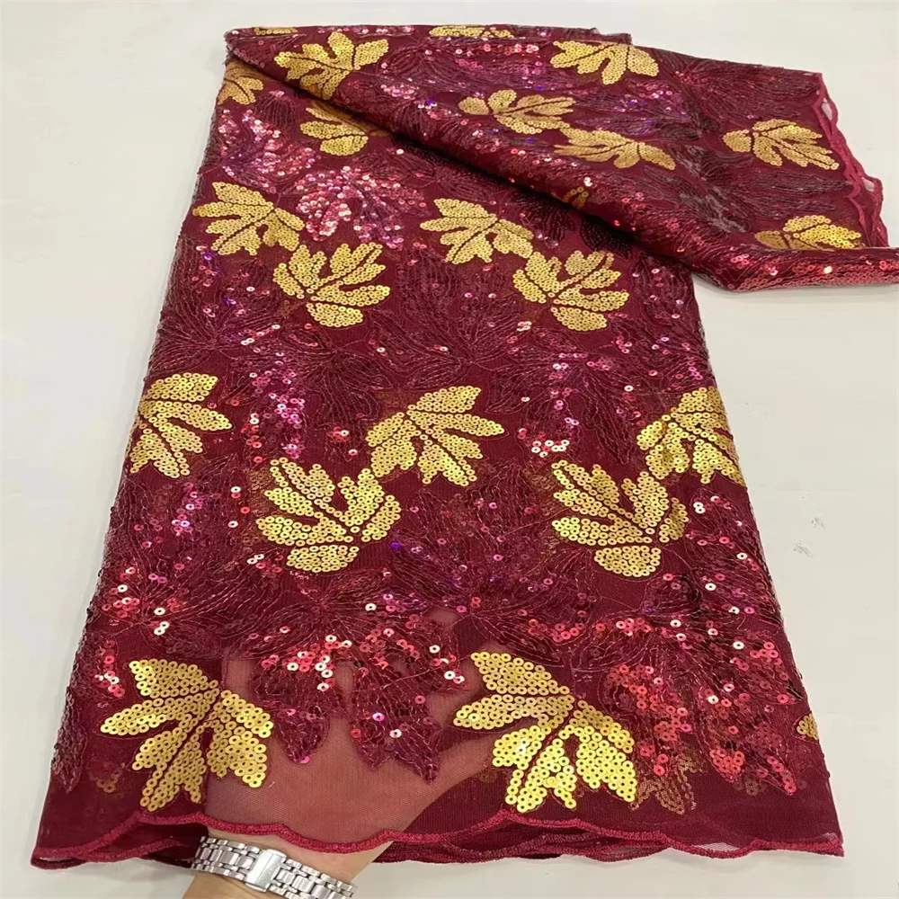 

Latest 5 Yards Red African Net Laces Fabric With Sequins 2023 High Quality French Tulle Lace Nigeria Material For Wedding DP1103