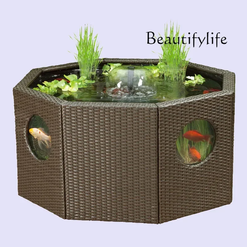 A Large Koi Fish Tank Aquarium Living Room Household Floor Tank Ecological Landscaping Viewing Pool Outdoor 3