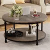Round Coffee Table for Living Room Rustic Center Table with Storage Shelf Wood Circle Coffee Table , Easy Assembly 1