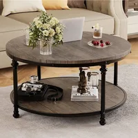 Round Coffee Table for Living Room Rustic Center Table with Storage Shelf Wood Circle Coffee Table , Easy Assembly 1