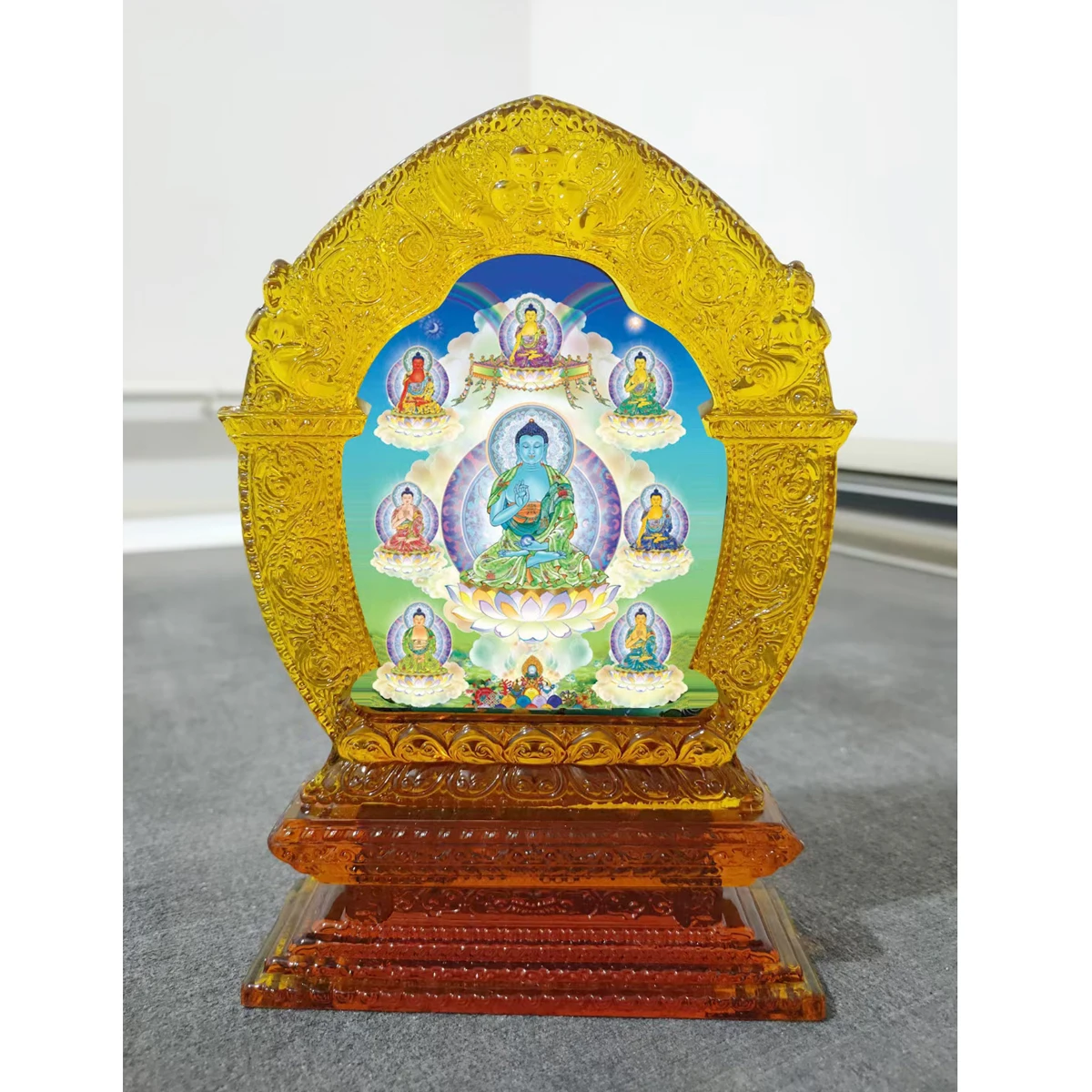 

18cm large HOME Family safety healthy Efficacious Protection Buddhism Pharmacist 8 buddhas altar Mandala Crystal Buddha statue