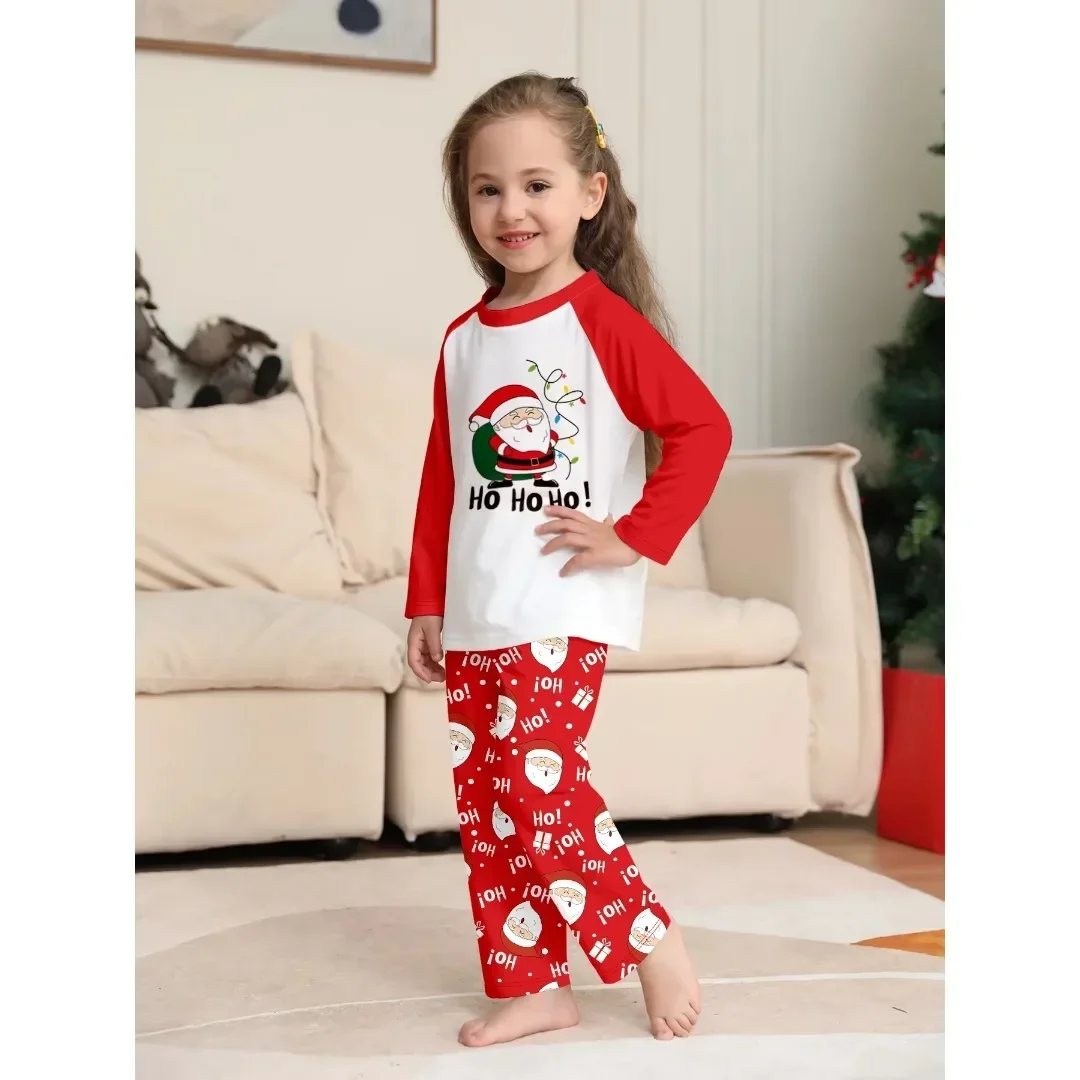 Christmas Pyjamas Cute Santa Claus Print Parent-child Matching Clothing Set Baby Dog Romper O-neck 2 Pieces Homewear Family Look 4