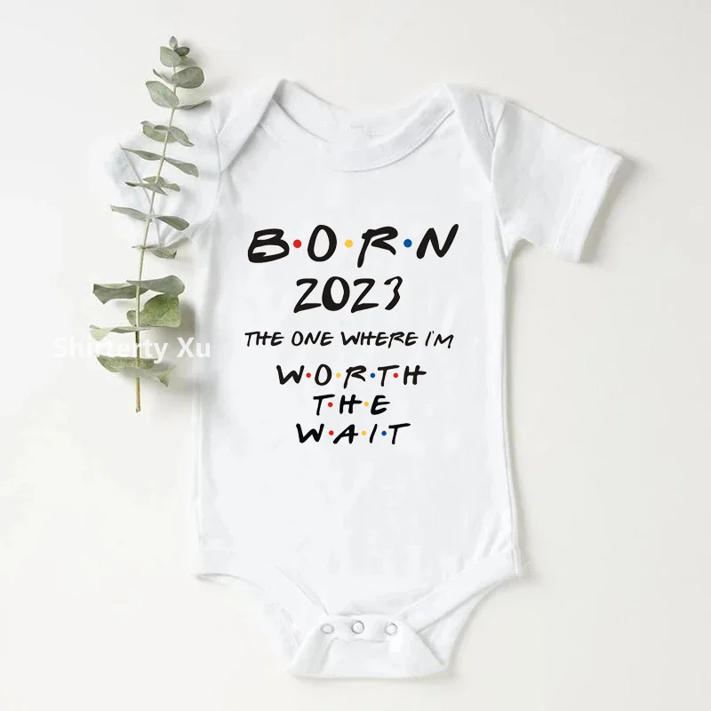 

Born 2023 Worth The Wait Baby Announcement Cotton Baby Bodysuits Summer Boys Girls Romper Newborn Body Pregnancy Reveal Clothes