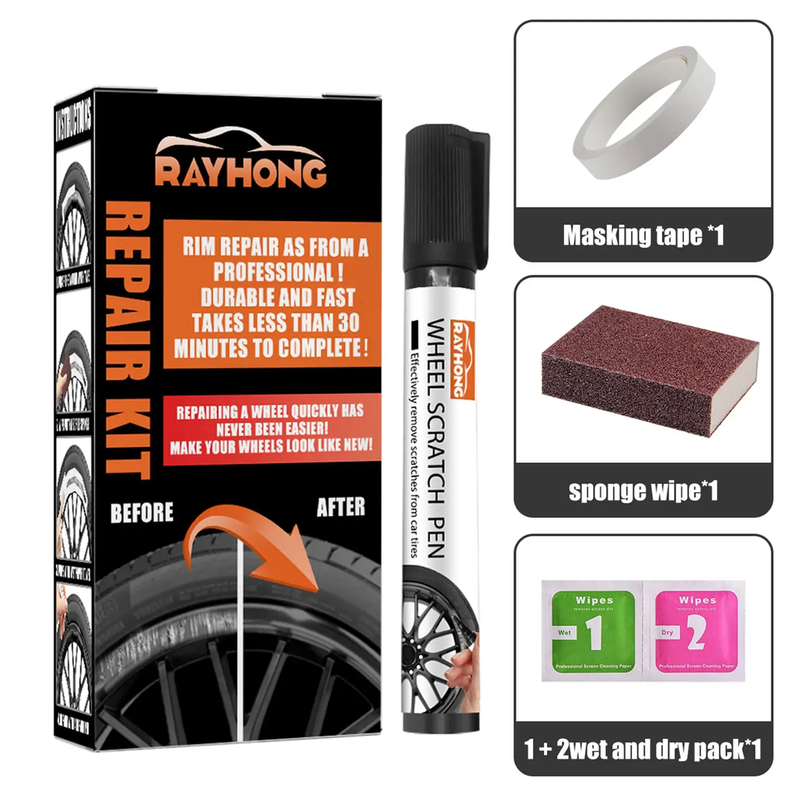 Wheel Scratch Repair Kit Kit Car Rim Scratch Repair Universal Color for Rims Quick and Easy Fix for Auto