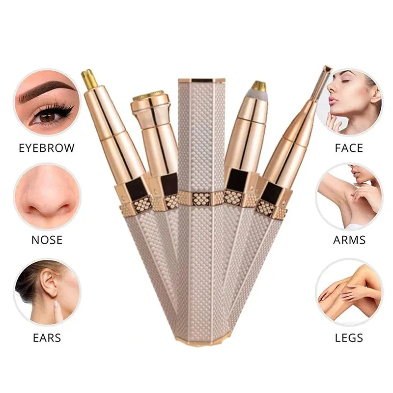 4 In1 Electric Full Body Epilator Facial Shaver for Women Painless Eyebrow Nose Leg Armpit Hair Epilator Bikini Trimmer Portable 6