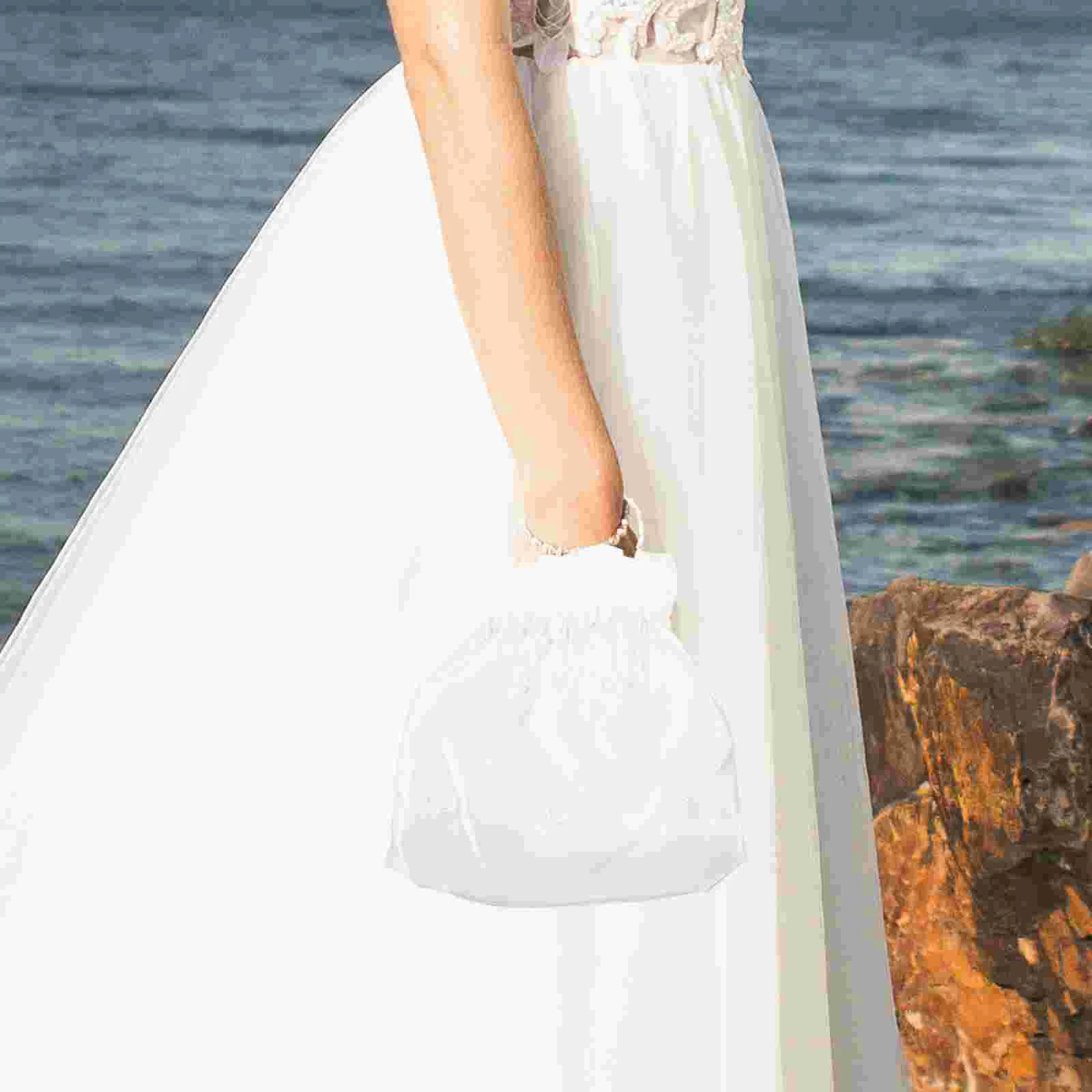 White Satin Lace Decorated Dolly Bag Bridal Bridesmaid Handbag