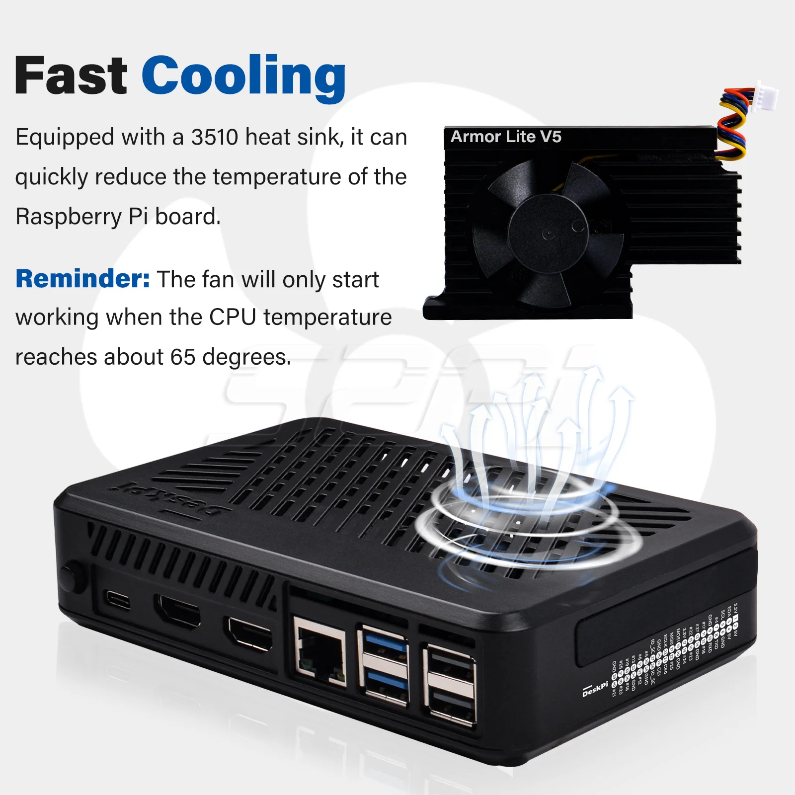 DeskPi Lite Pi5 Case ABS Enclosure Armor Lite V5 Support M.2 NVMe SSD for Raspberry Pi 5 raspberry pi case