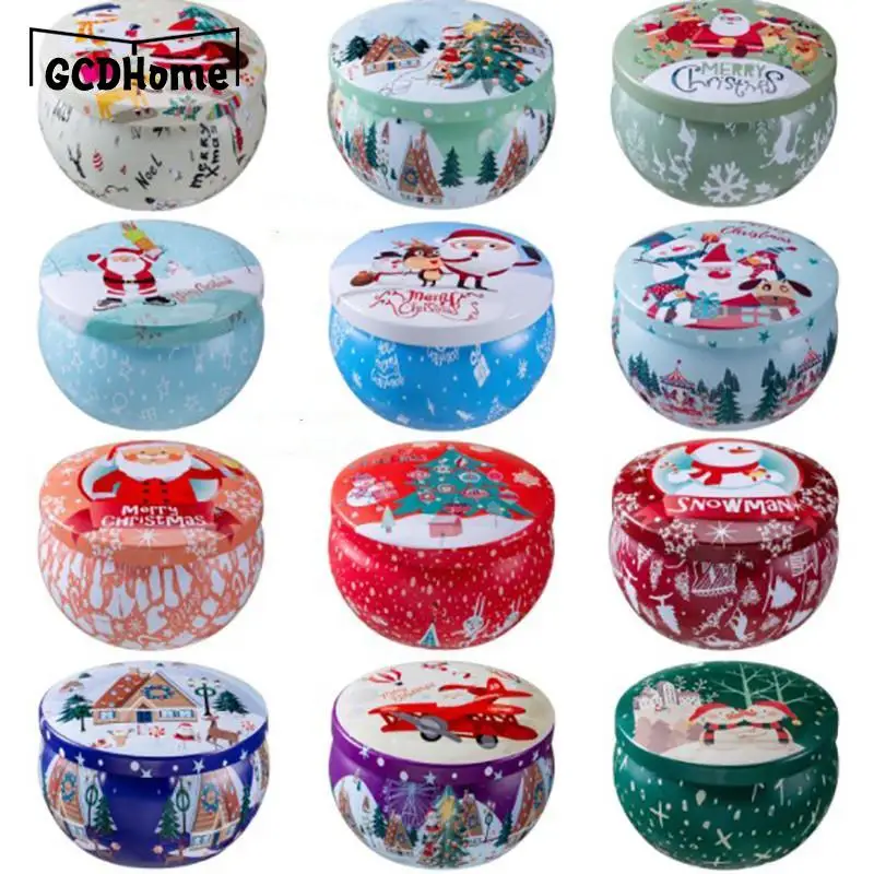 

1X 6x6x4cm Empty Christmas Scented Candle Tin Jar Portable Travel Wax Empty Box Cartoon Candle Gift Box Tea pot Random no Candle