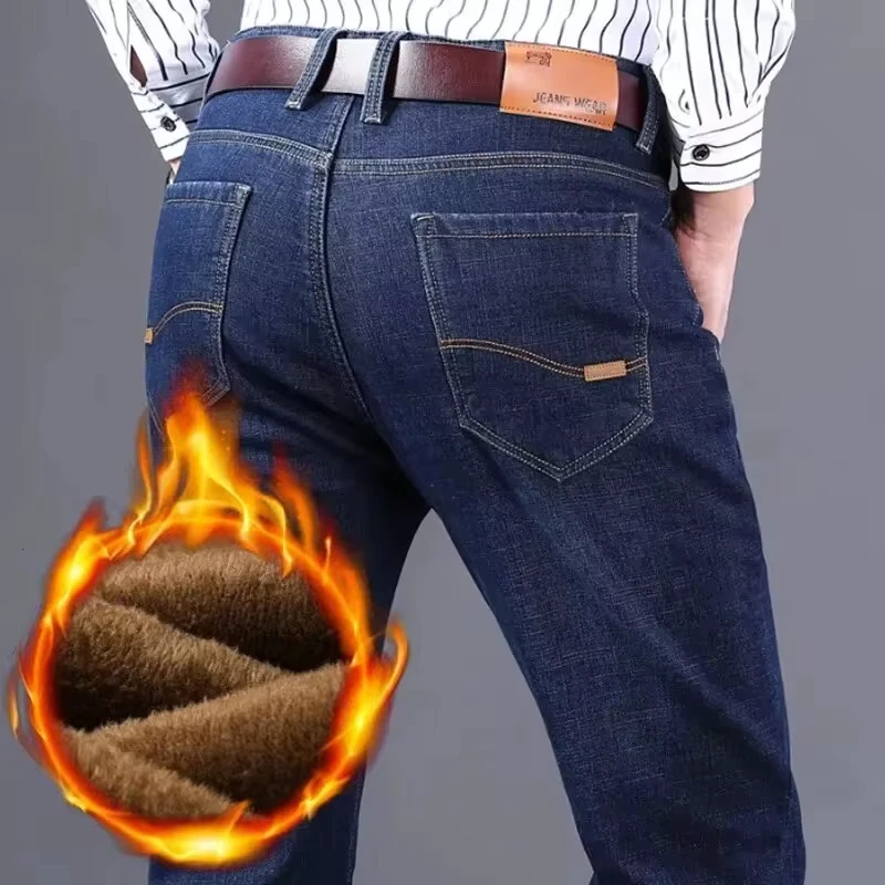 2025 Fall And Winter New Men's Casual Jeans Comfortable And Soft Slim Fashion Pants Solid Color Big Size Business Men's 1