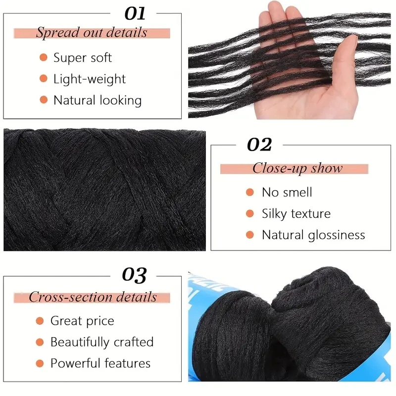 Synthetic Crochet Hair 4-10 Rolls Black Brazilian Wool Acrylic Yarn African Jumbo Braids Braids Twist Wraps70G/Roll