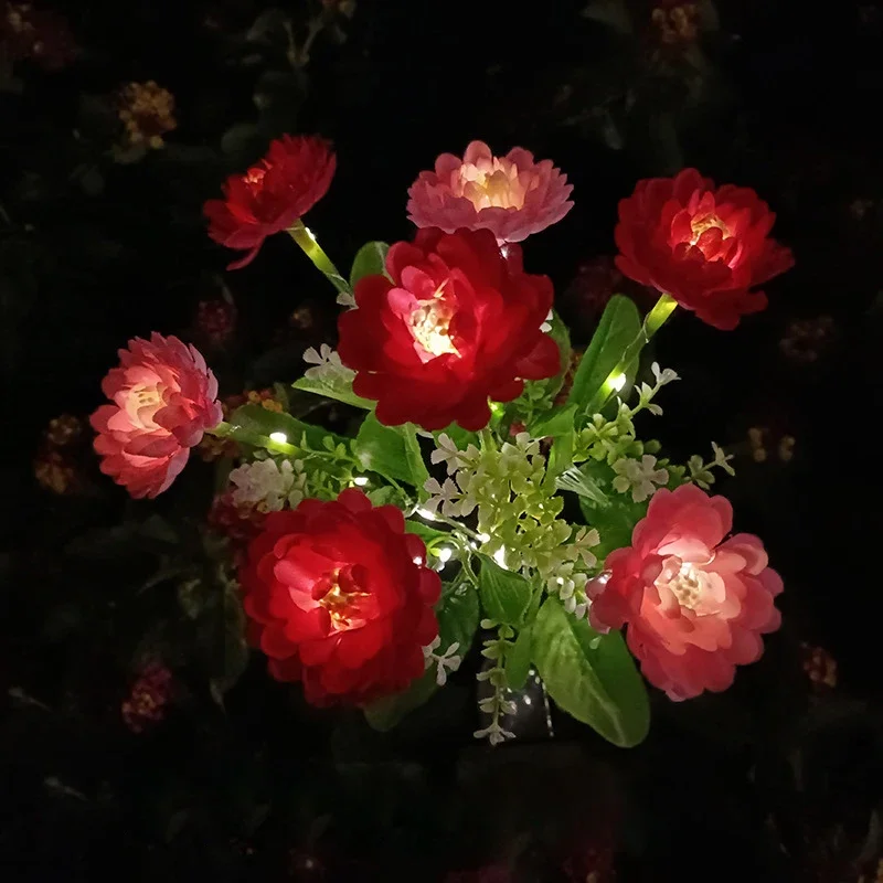 7 Head Solar LED Saussurea Rose Flower Lawn Light Energy Saving Lawn Lamps Outdoor Garden Path Yard Decoration Flower Party Lamp
