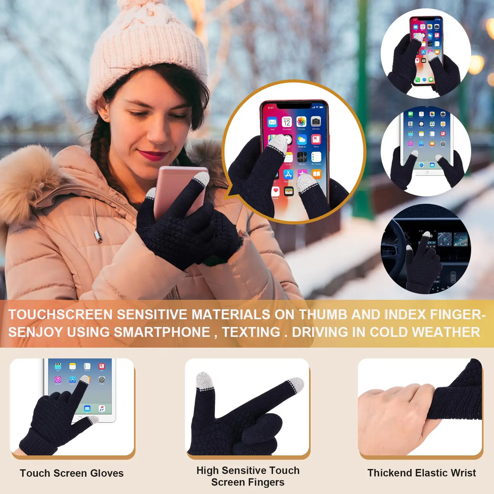 Knitted Hat and Scarf Set Touch Screen Gloves Gloves Winter Plush Earmuffs Thermal Socks 5pcs For Skiing Outdoor Sports