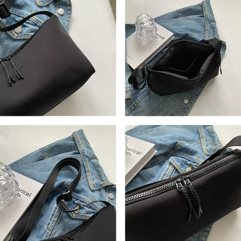 Women's Mini Casual Small Satchel Crossbody Bag Korean Simplified Nylon Shoulder Bag Lightweight Solid Color Travel Dumpling Bag