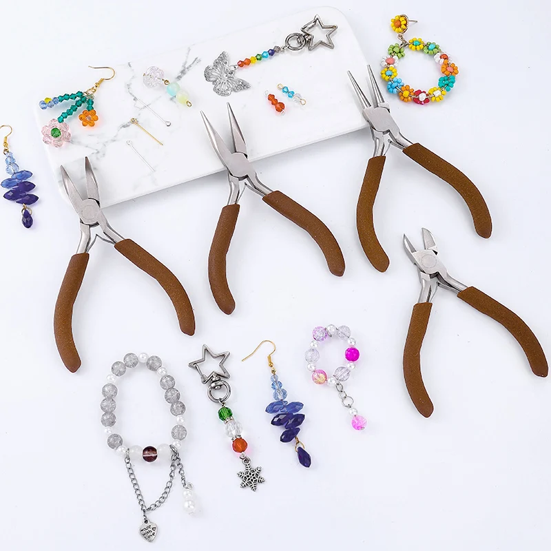 4Pcs Jewelry Pliers Tool Set Needle Nose Pliers Round Nose Pliers Wire Cutters Bent Nose Plier for Jewelry Beading Repair Making