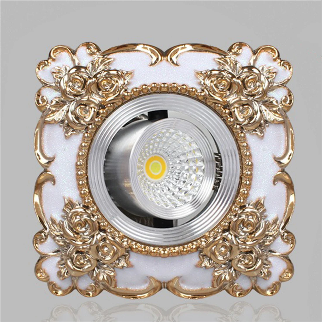 European Square Resin Golden Lace Downlights Foyer Dining Room Corridor Recessed Ceiling Led Spot 3W 5W Hole 7.5Cm 220V Art Lamp