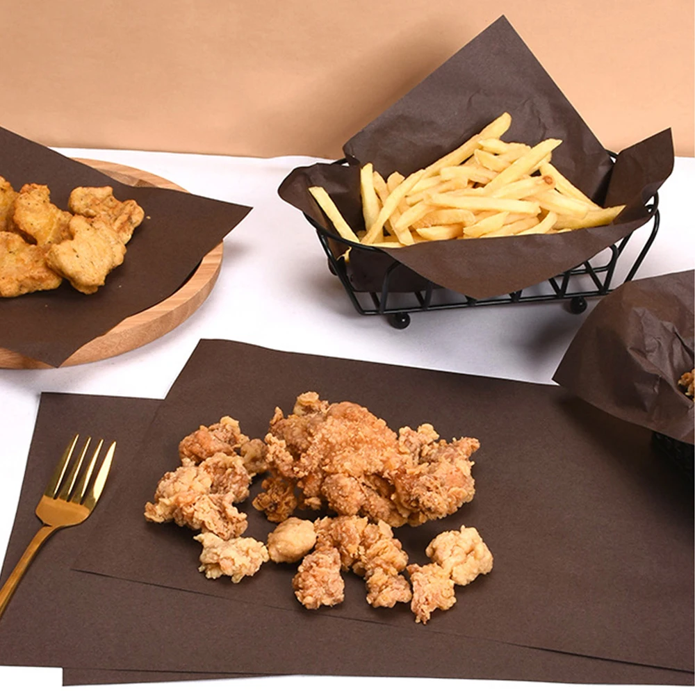 100pcs Oil Proof Wax Paper Waterproof Food Wrapping Burger Fries Bread Sandwich Wrapping Paper Bake Oven Baking Tools air fryer paper