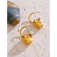 Yhpup 316L perles en acier inoxydable lisse géométrique boucles d'oreilles quotidiennes 18K plaqué PVD doré mode bijoux de haute qualité 2025 2