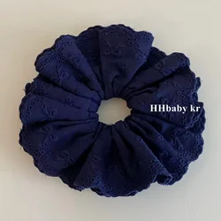 Korean Niche Ballet - Inspired Navy Blue Bow Embroidered Cotton Hair Scrunchie - High - End Retro Accessory (Navy blue)