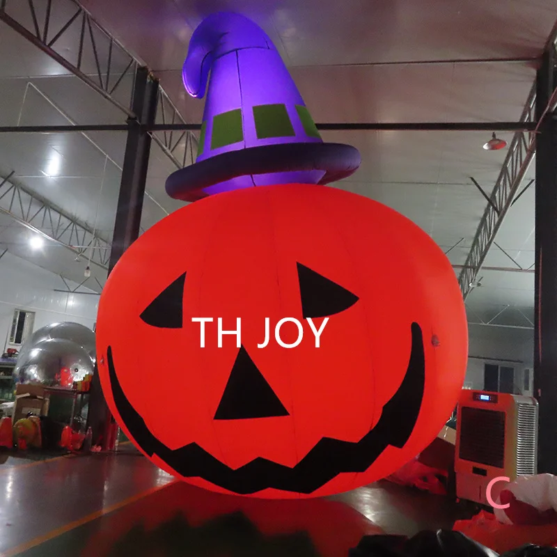 

free air ship to door, 6m 20ft high giant Halloween decoration inflatable pumpkin with hat, LED lighting pumpkin balloon