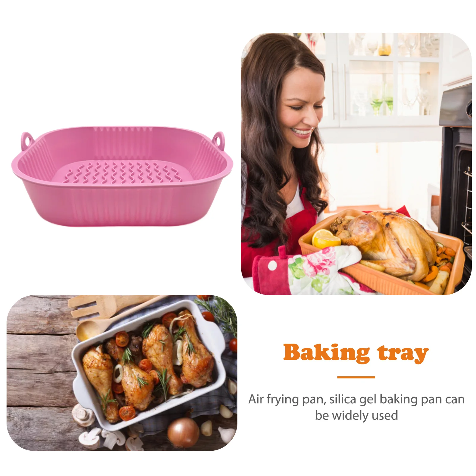 Silicone Oven Baking Tray BPA Free 19cm Square Shaped Air Fryers Oven Baking Tray Foldable Replacement with Handle Kitchen Tools