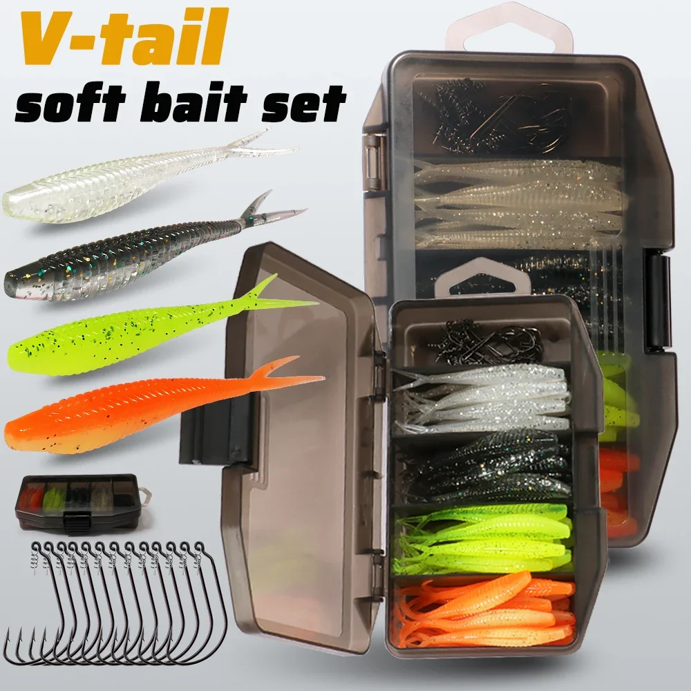 Softlure Angelköder Set Mit Offset Haken Und Angelbox_voghion.com