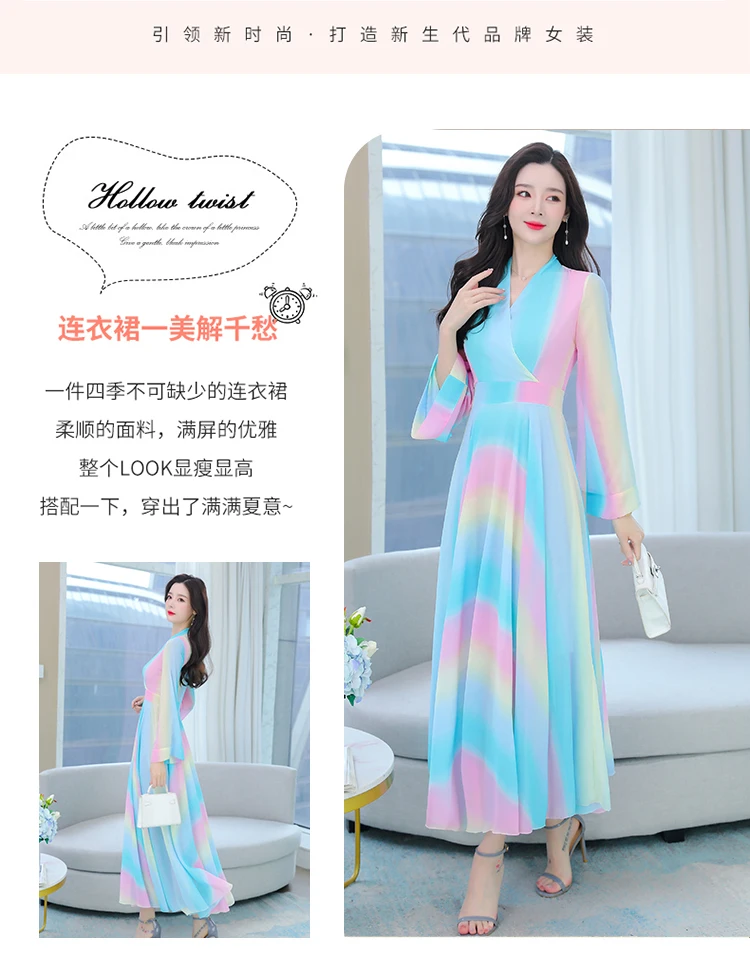 Elegant Chiffon Beach Casual Long Sleeve Dresses Women Clothing Spring Summer Prom Korean Fashion Maxi Dress 2023 Luxury Evening