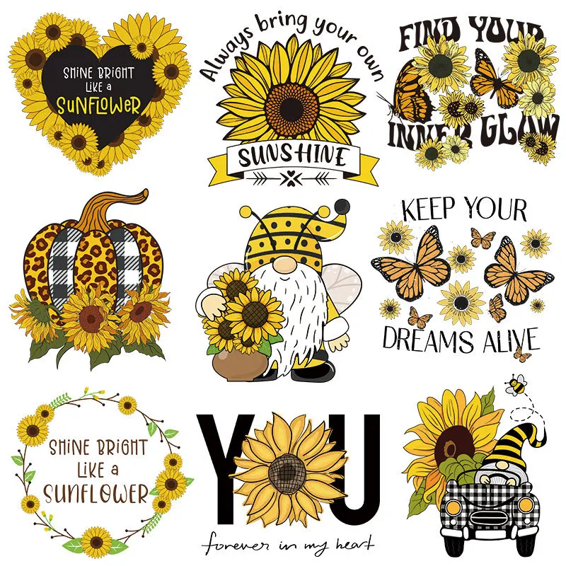 

Summer Sunflower hot Stickers, T-Shirt Patches, Hoodies, Heat Press Appliques, Ironing Patch