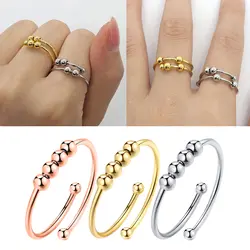 Anxiety Ring Fidget Beads Fidget Ring Spinner Spiral Simulated Pearl Fidget Rings Rotate Freely Anti Stress Toy For Girl Women