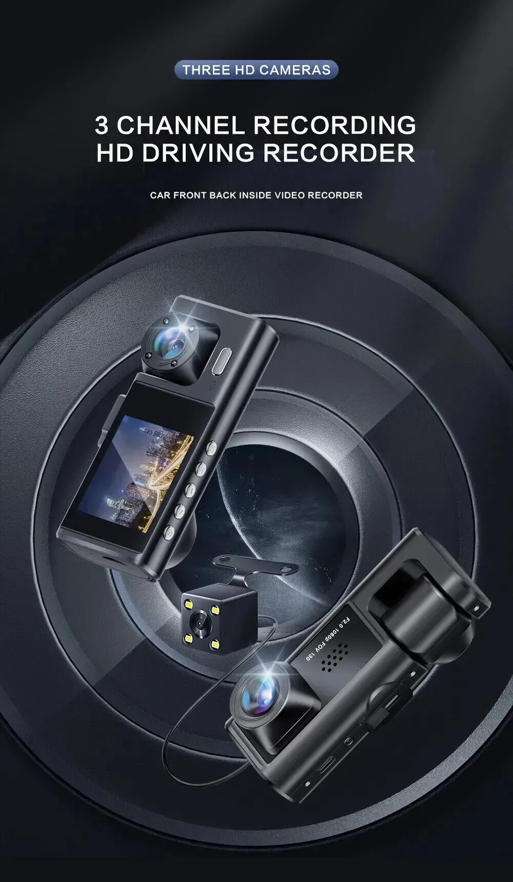 S41035718d33a45ebbfd84b699e09b7975 3 Channel Car DVR HD 1080P 3-Lens Inside Vehicle Dash Cam Three Way Camera DVRs Recorder Video Registrator Dashcam Camcorder Mallzona