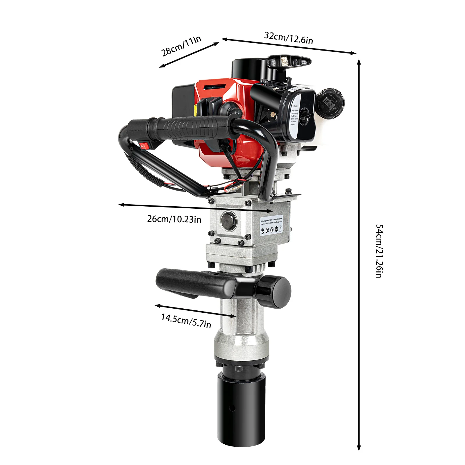2-Stroke Gas Powered T-Pillar Drive Fence Farm Push Pile Gasoline Engine Jack Hammer Pile Driver 32.6cc 5