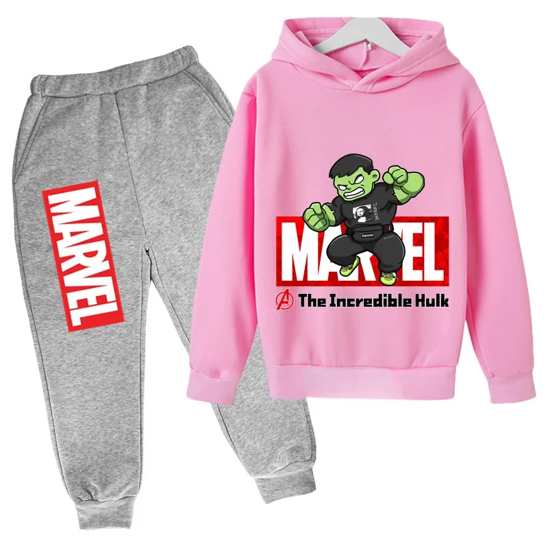 thumbnail image 1 of Sudadera con capucha y pantalones de Hulk de Los Vengadores de Marvel para niños, 2 piezas, trajes de primavera y otoño, ropa para niño y niña, sudadera con estampado de dibujos animados, conjuntos de, 1 of 5