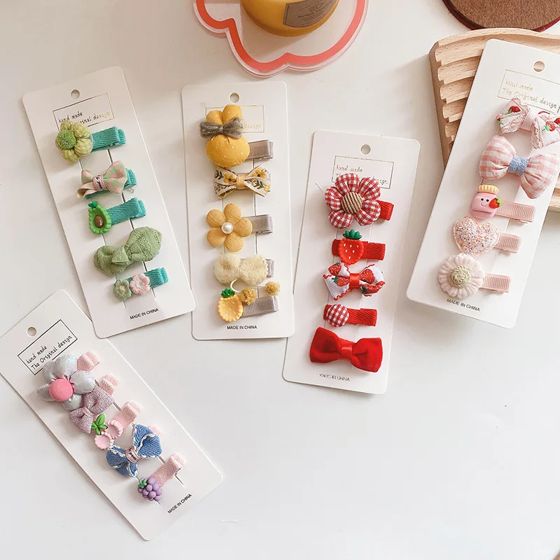 5PC/lot Cute Girls Fabric Crown Hair Clips Cartoon Rabbit Hairpin Kid Girl Flower Barrettes Strawberry Star Hair Clip For Child colorful star metal hairpins baby girl child kids hair clips pins accessories barrettes hairgrips hairclip headdress ornaments