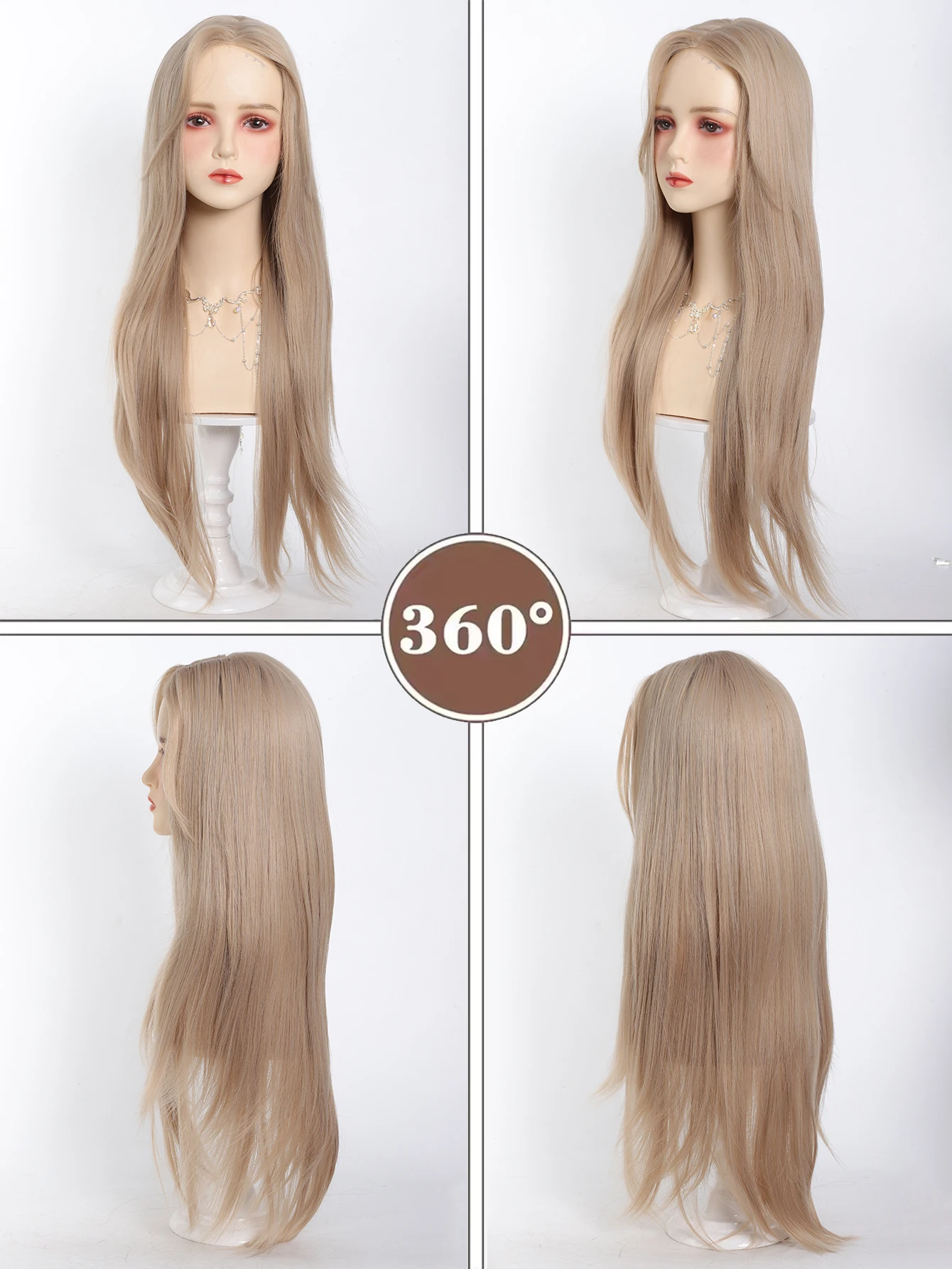 Synthetic Long Straight Wig with Bangs and Curly Ponytail
