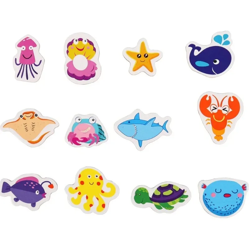 Fridge Magnets Animal Fish and Crab 3D Cartoon Sticker Toy 12pcs for Kids Diy Office Whiteboard Gadget