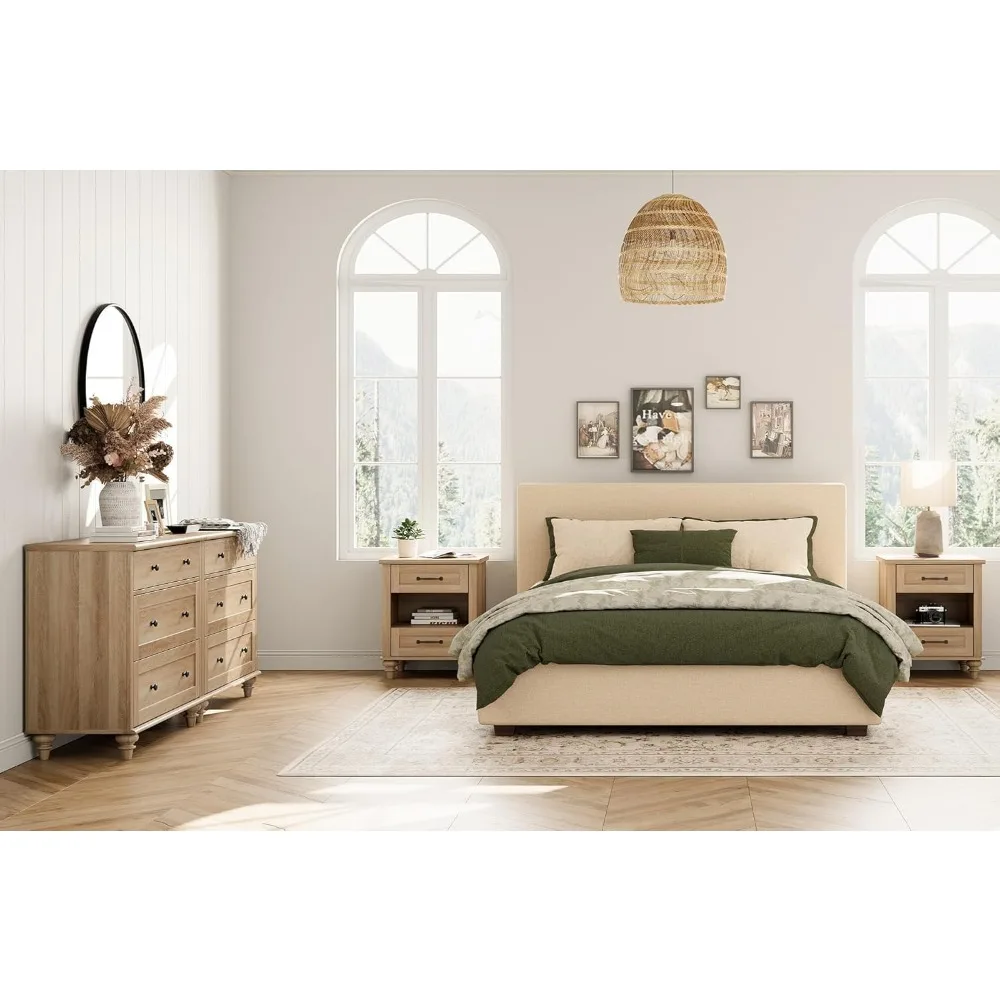 Set of 2 Nightstands with Drawers & Charging Station, 2 Pack with Solid Wood Feet, Nightstands 3