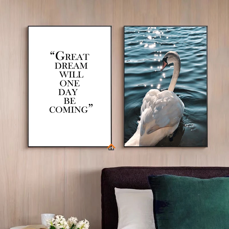 Modern Luxury White Swan Citazioni Motivazionali Poster Dipinti Decorativi Nordic Canvas Wall Art Immagini Camera Da Letto Decorazione Della Casa