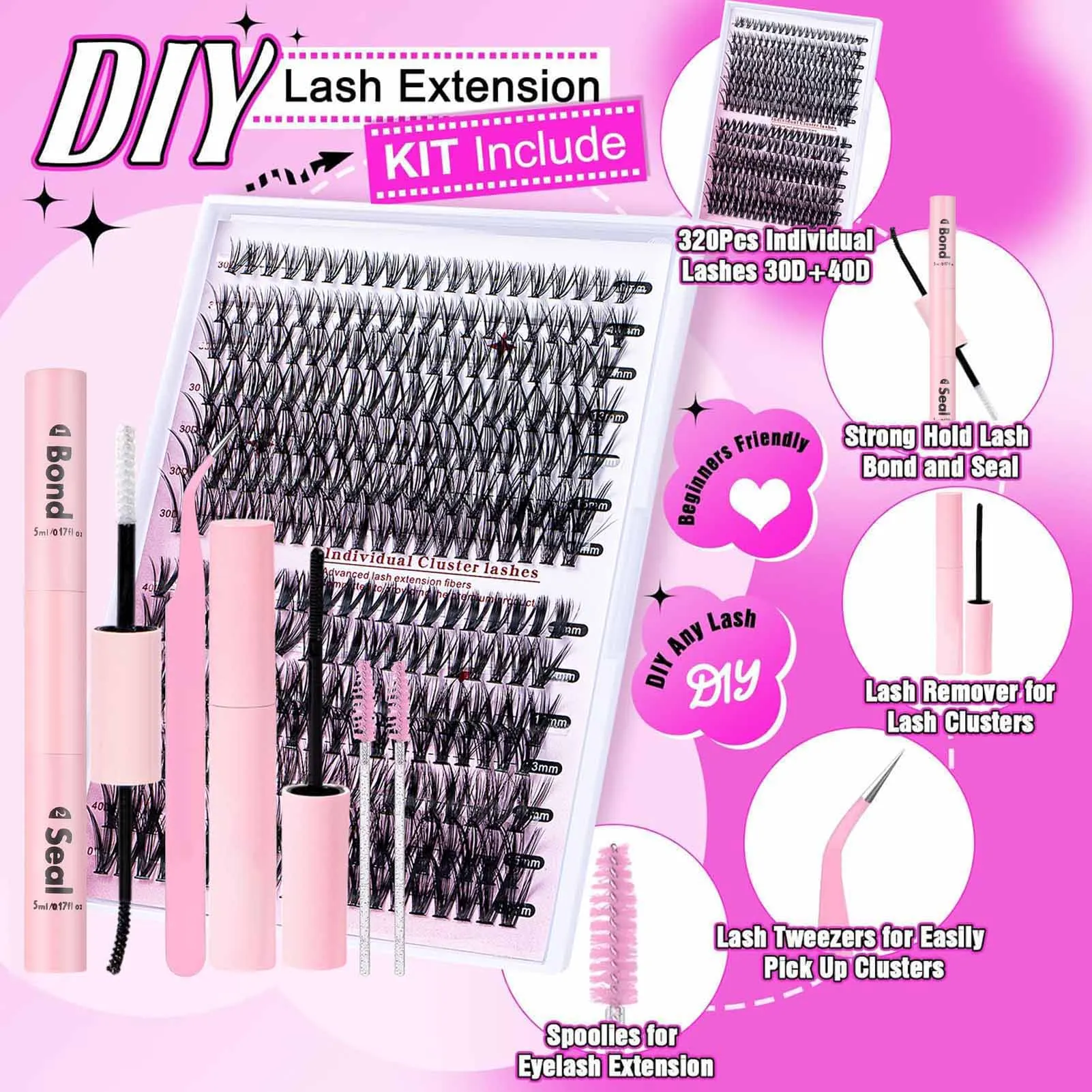 Bond and Seal cluster lashes With Double head Glue sets Individual False Eyelashes Bundles Lashes Realistic Look Lash Extension